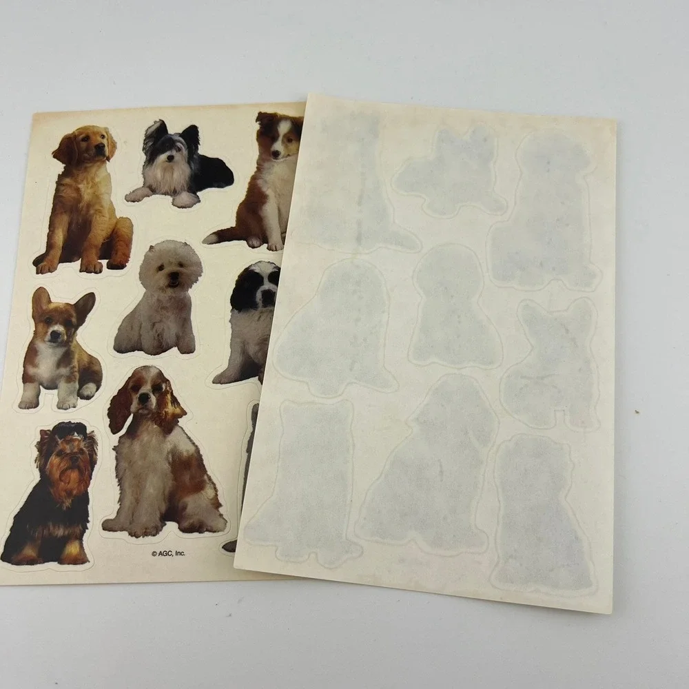 Vintage AGC Dog Puppy Sticker Sheets Lot Cocker Spaniel Corgi Yorkie Samoyed